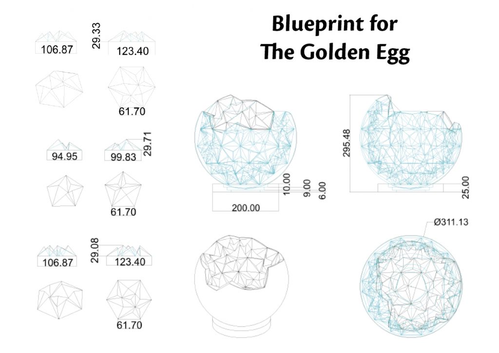 Blueprint of the golden egg a LED lamp with crystals